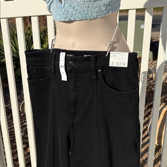 J. Crew Black Denim Wide Leg Trousers Size 31 NWT - Picture 2 of 6